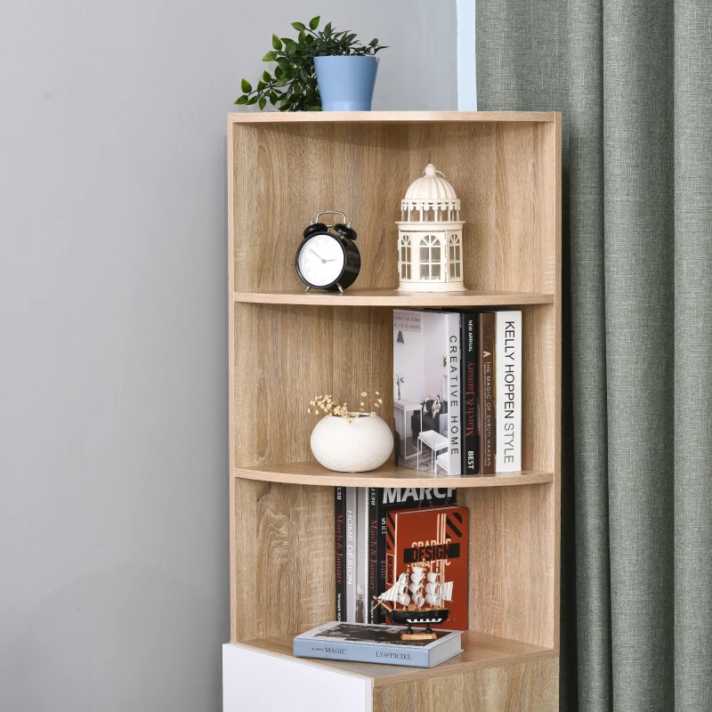 HOMCOM boekenrek met meerdere niveaus, vrijstaande stelling, woonkamerrek, hoekboekenkast, spaanplaat, natuurlijk + wit, 40 × 40 × 170 cm hoekboekenkast boekenkast woonkamerrek spaanplaat | Aosom.de