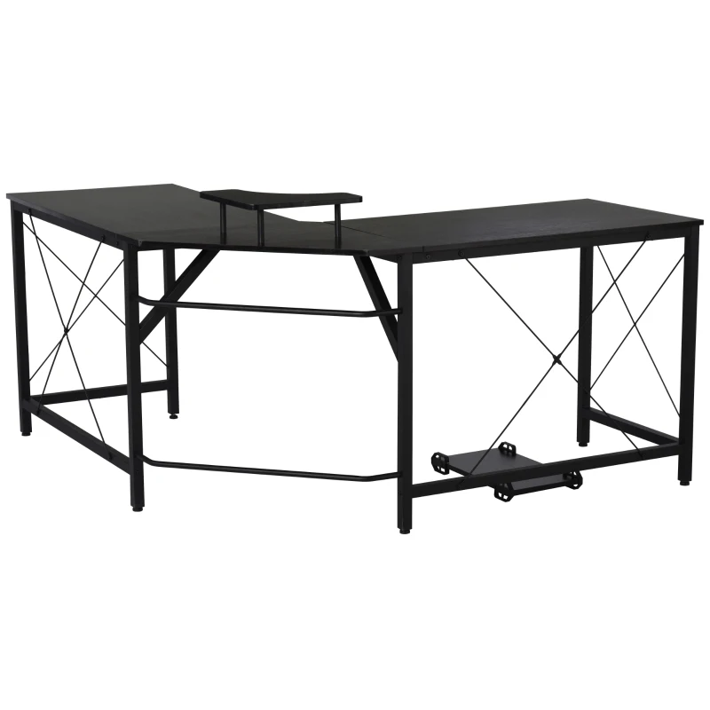 HOMCOM Computerbureau L-vormig hoekbureau bureau kantoortafel metaal zwart
