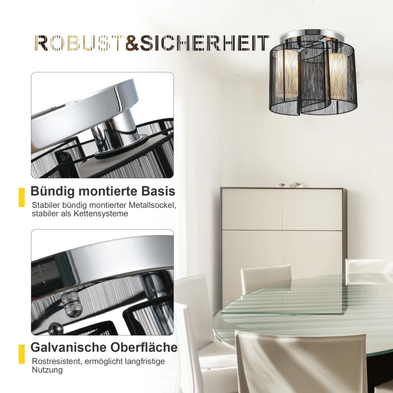 HOMCOM Plafondlamp vintage 2 x E27 fitting plafondlamp plafondlicht lamp 40 W zwart