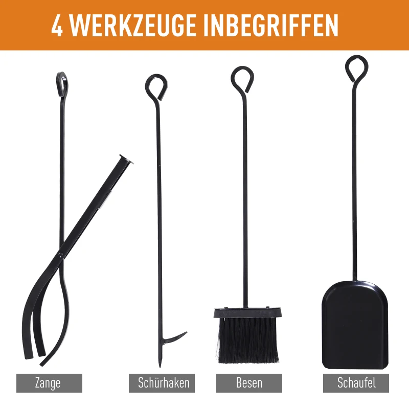 HOMCOM Brandhoutrek met openhaardgereedschap verhoogde brandhoutplank stalen brandhoutplank