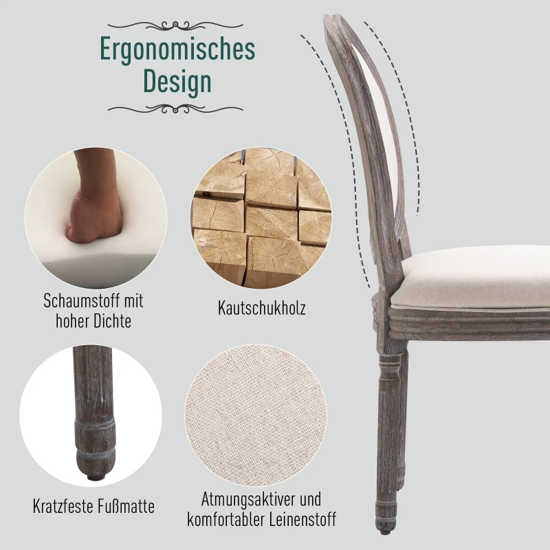 HOMCOM Set van 2 eetkamerstoelen retrodesign keukenstoel gestoffeerde stoel met vloermatten