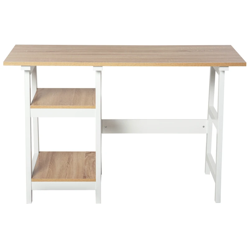 HOMCOM Schreibtisch mit Bücherregal, Computertisch, Bürotisch, Spanplatte, Natur+Weiß, 119,5 x 51 x 74 cm