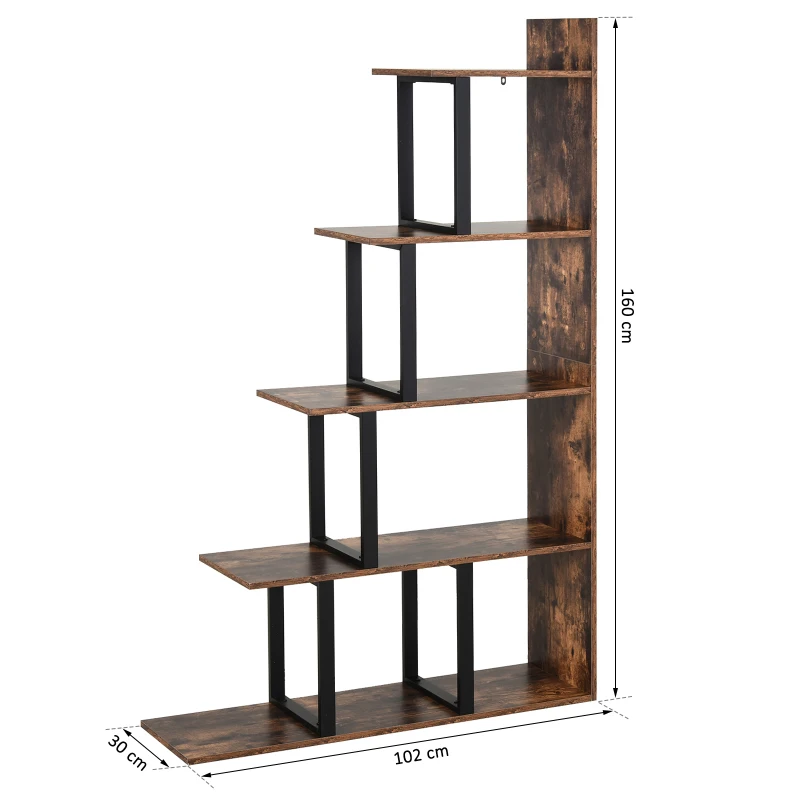 HOMCOM Boekenrek vrijstaande stelling speelgoedrek hout metaal bruin