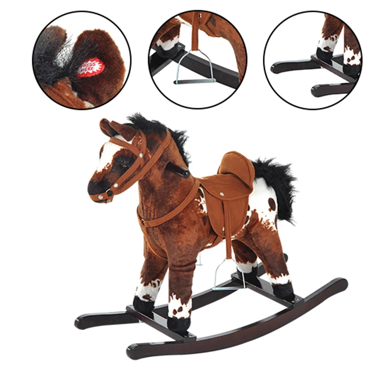 HOMCOM Schommelpaard pluche schommeldier babyschommel speelgoed kinderen tonen donkerbruin