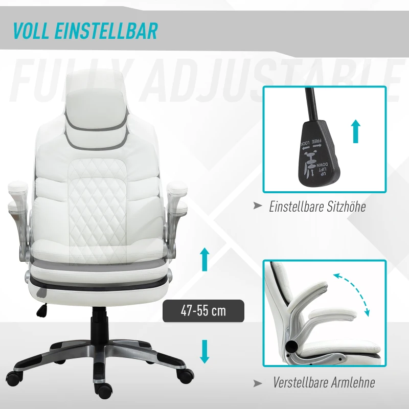 Vinsetto Bureaustoel kantoorstoel inklapbare armsteunen In hoogte verstelbaar kantelfunctie PU