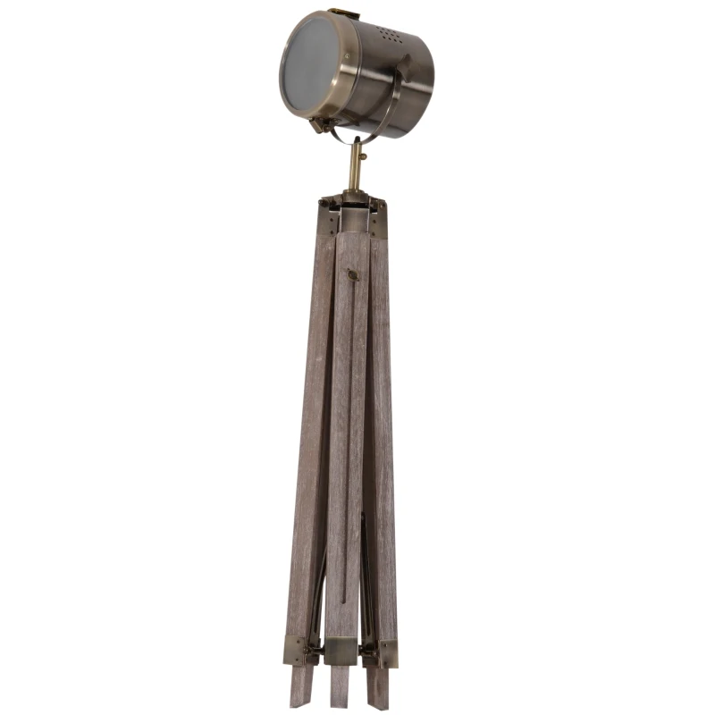 HOMCOM vloerlamp stalamp staande lamp in hoogte verstelbaar 3-poot E14 grenenhout brons