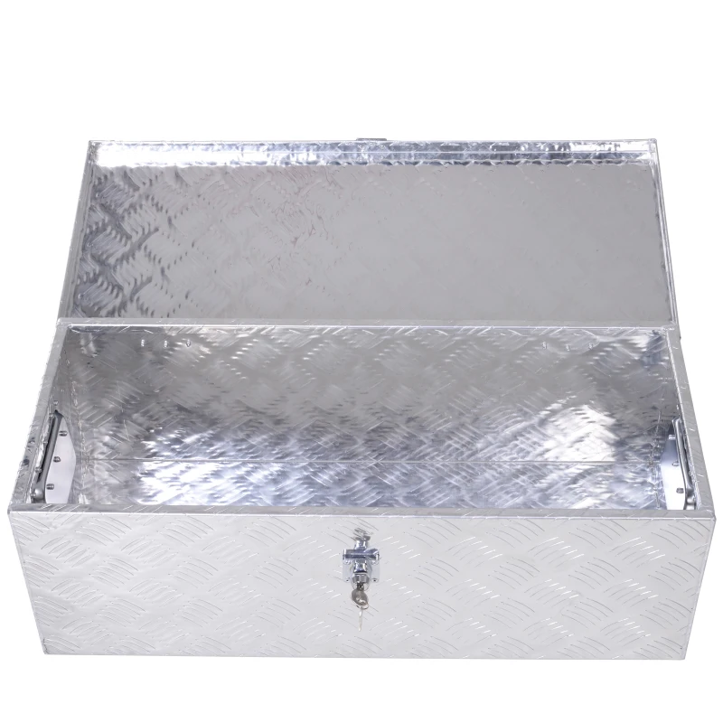 HOMCOM® gereedschapskist werkkist veilig met slot draagbaar aluminium zilver 76 x 33 x 25 cm
