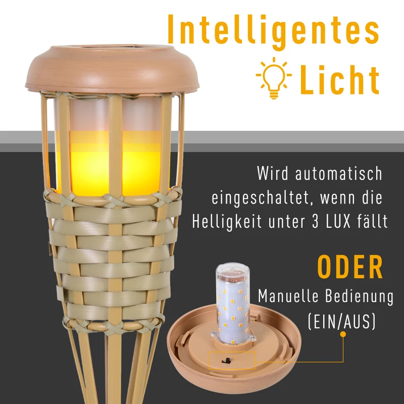 Outsunny® zonneverlichting tuinlamp set van 2 lamp vlam 36 leds waterdicht ABS Ø12 x 116 cm | Aosom.nl