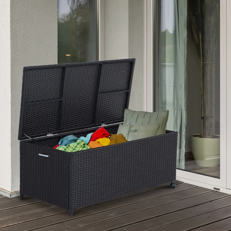 Poly-rotan steunkist tuinkist tuinbox 2 wielen donkerbruin