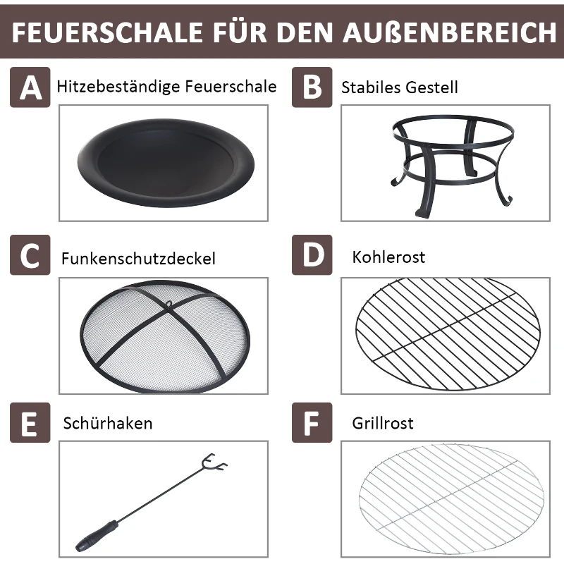 Outsunny Vuurschaal met vonkbescherming vuurkorf openhaard grillrooster 76 cm zwart