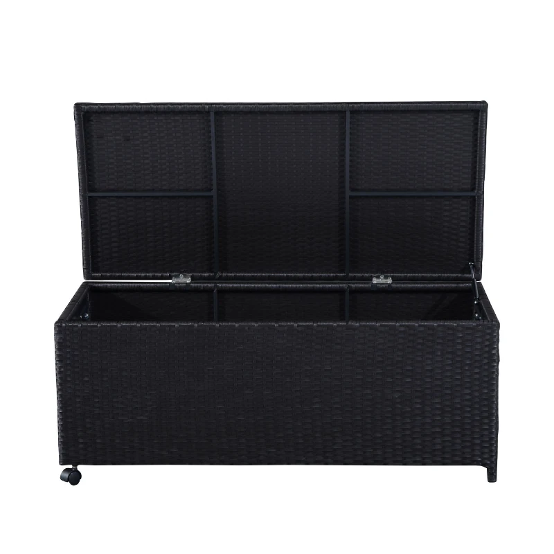 Poly-rotan steunkist tuinkist tuinbox 2 wielen donkerbruin