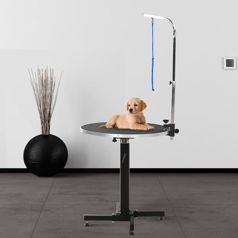 trimtafel, dierentrimtafel, ronde scheertafel, luchtdruklift, inklapbaar, zwart