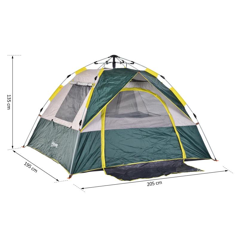 tent voor 3-4 personen, kampeertent met haringen, koepeltent, polyester, groen