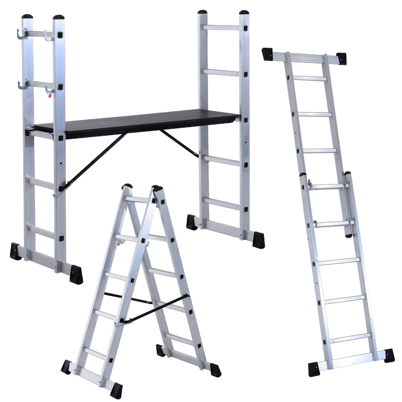 Aluminium multi-steiger trapladder laddersteiger vouwtrap dubbele ladder multifunctionele ladder 5 treden zilver