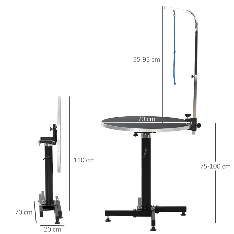 trimtafel, dierentrimtafel, ronde scheertafel, luchtdruklift, inklapbaar, zwart
