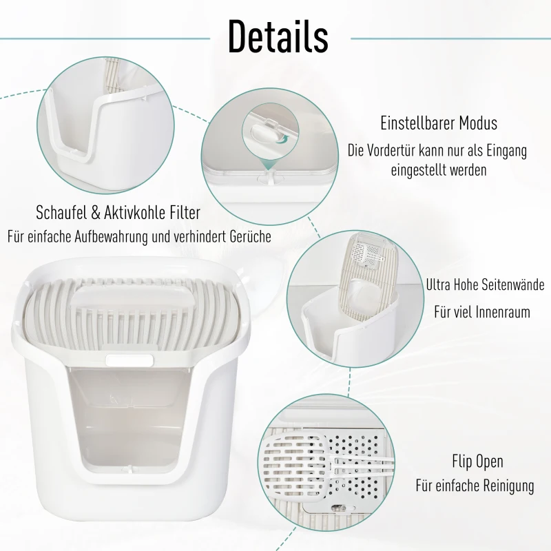 PawHut kattentoilet kattenbak met 2 deuren schep geurverdrijvingsvak PP ABS
