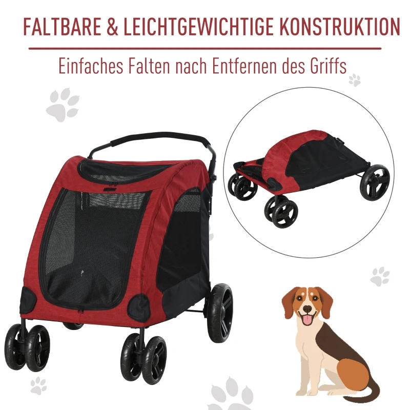 PawHut Hondenbuggy hondentrolley hondenkar hondentas opvouwbaar rood + zwart