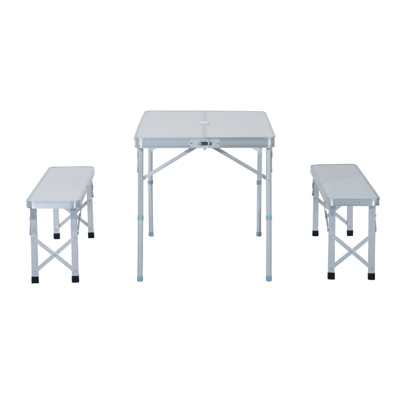 Aluminium campingtafel met 2 banken klaptafel koffertafel zitgroep picknick tuinset