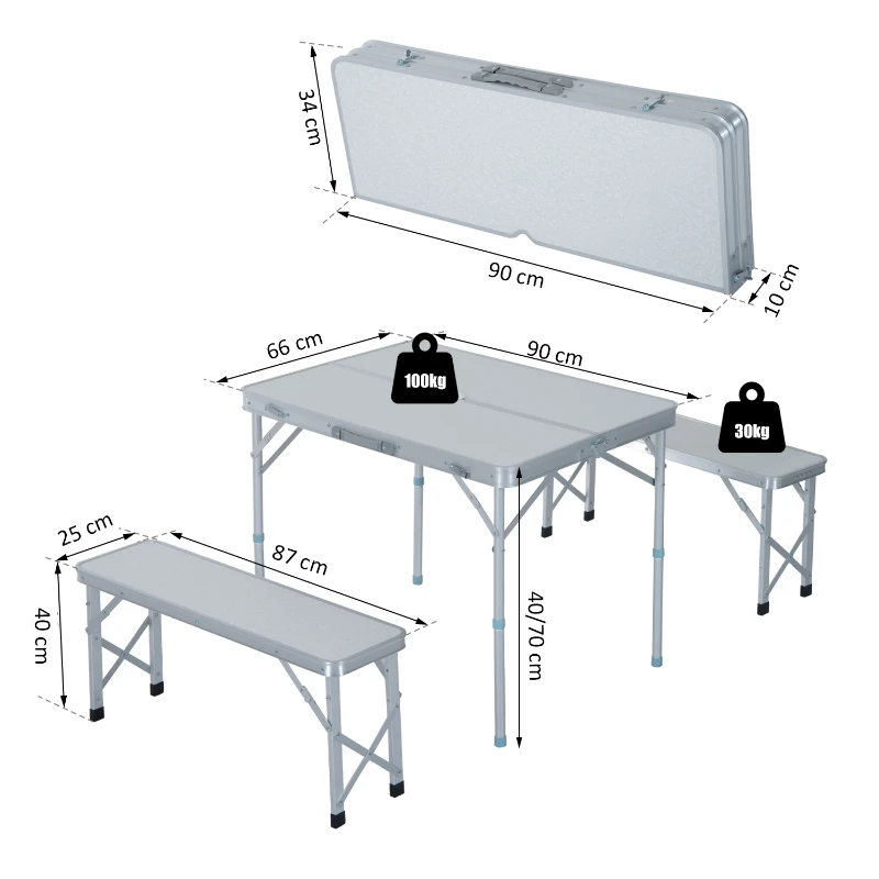 Aluminium campingtafel met 2 banken klaptafel koffertafel zitgroep picknick tuinset