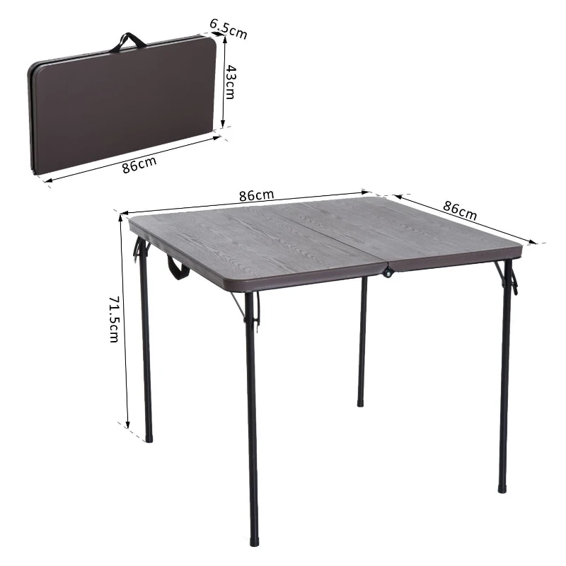 Campingtafel, koffertafel, klaptafel, klapbare tafel, draagbaar, metaal 86 x 86 cm, koffiebruin