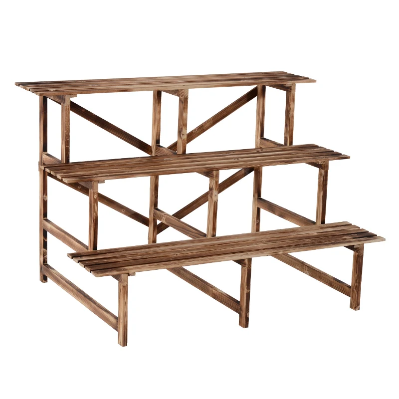 Plantenetagere bloementrap plantenrek bloemenbank standaard 3 trappen vurenhout