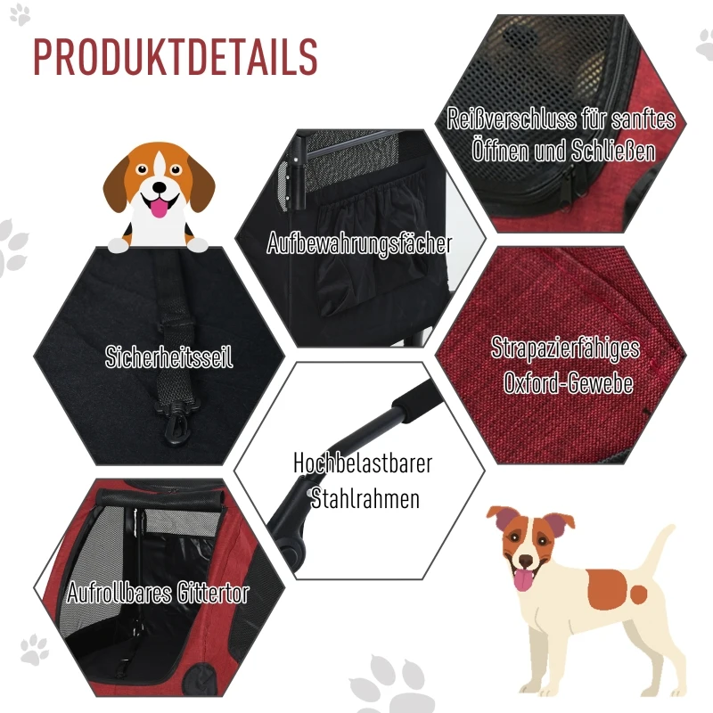 PawHut Hondenbuggy hondentrolley hondenkar hondentas opvouwbaar rood + zwart