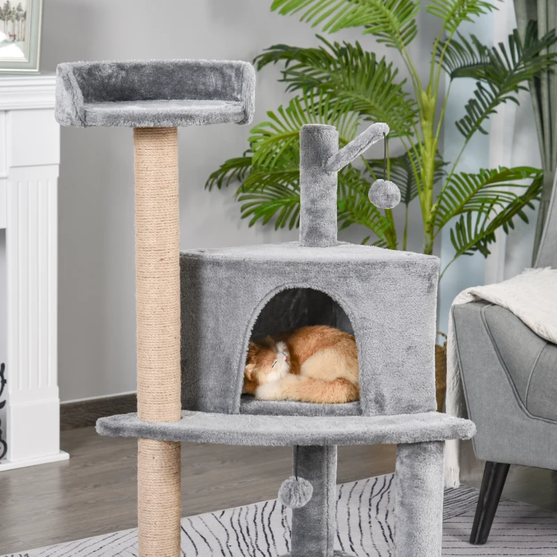 PawHut Krabpaal met speelballen kattenkrabpaal kattenhuis jute paal, grijs