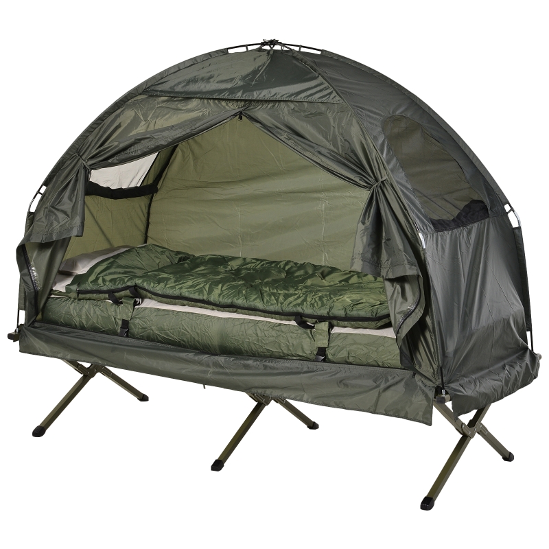 Campingbed 4 in 1 campingset incl. tent slaapzak matras opvouwbaar donkergroen