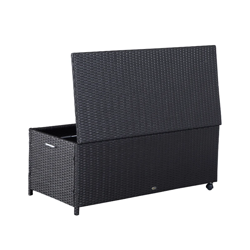 Poly-rotan steunkist tuinkist tuinbox 2 wielen donkerbruin