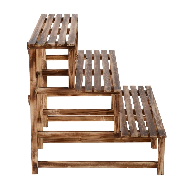 Plantenetagere bloementrap plantenrek bloemenbank standaard 3 trappen vurenhout