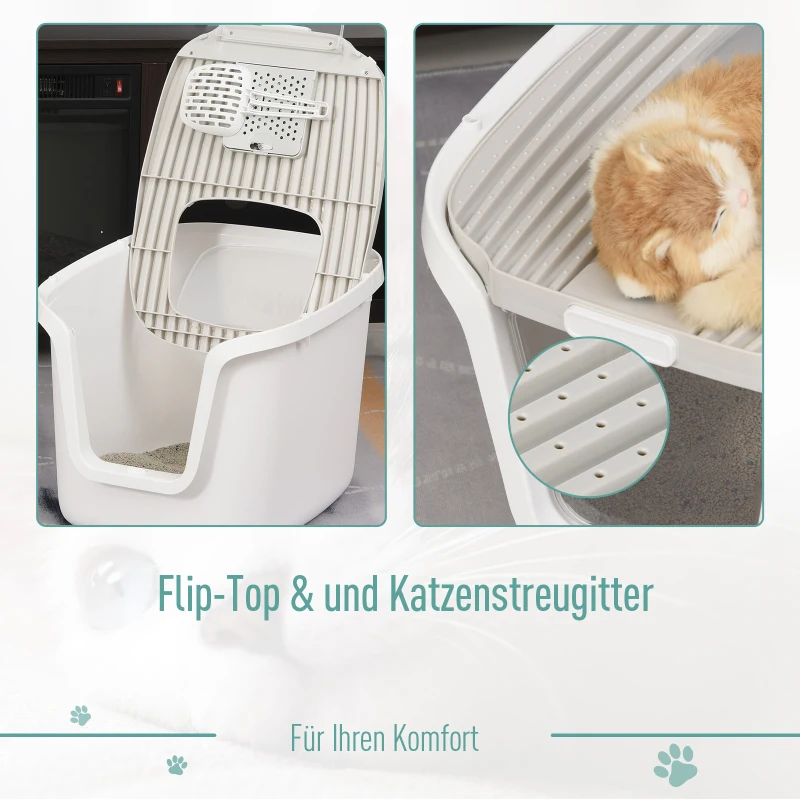 PawHut kattentoilet kattenbak met 2 deuren schep geurverdrijvingsvak PP ABS