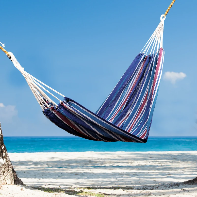 Hangmat hangende ligmat meerdere personen familiehangmat blauw-rood 210 x 150 cm