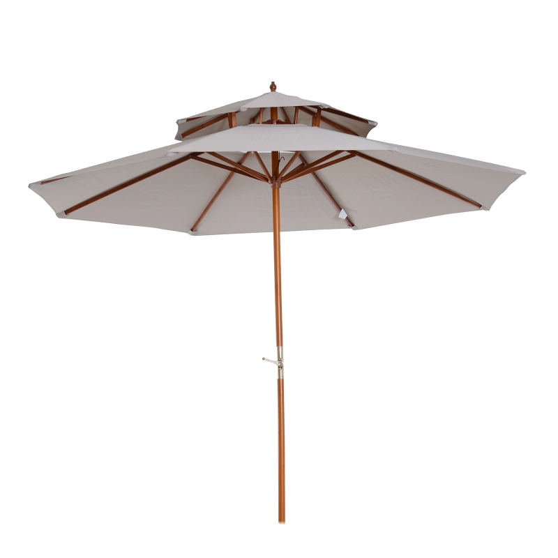 Houten zonnescherm 265 x 264 m marktparasol tuinparasol dubbel dak grijs