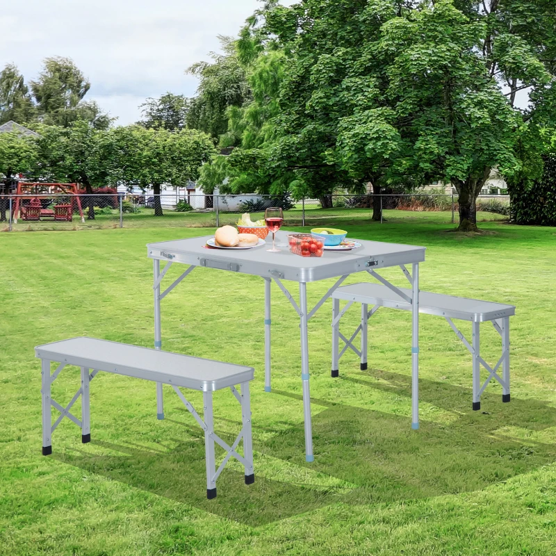 Aluminium campingtafel met 2 banken klaptafel koffertafel zitgroep picknick tuinset