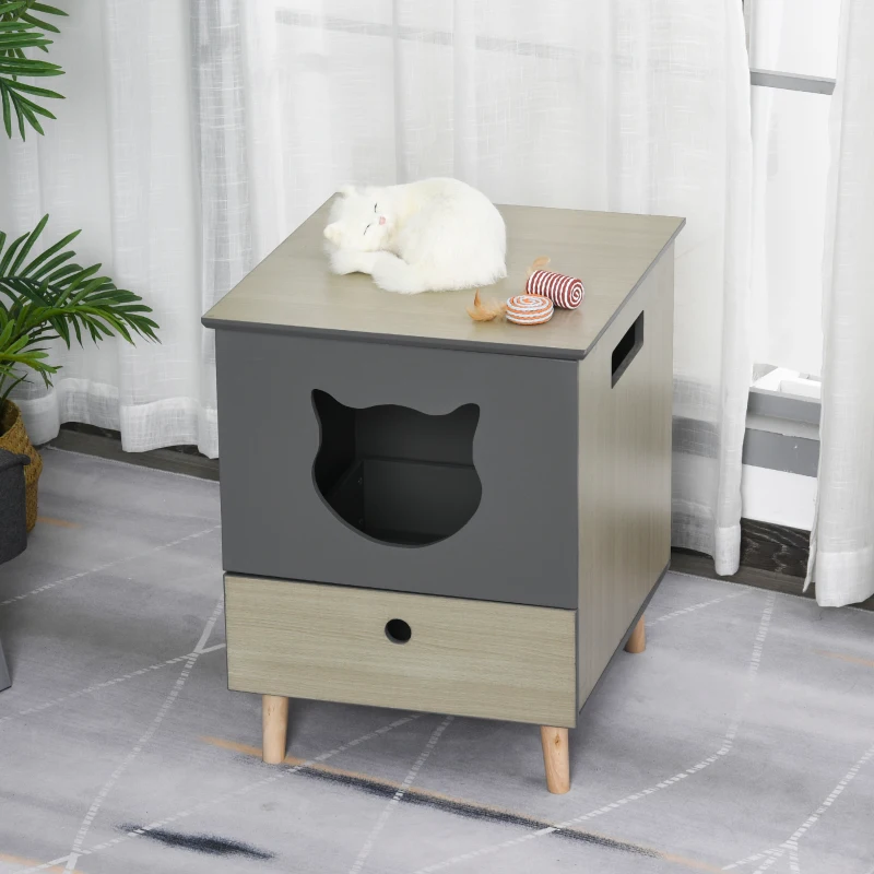 kattentoilet kattenbak kattenhuis kattenkast met lade MDF Grijs