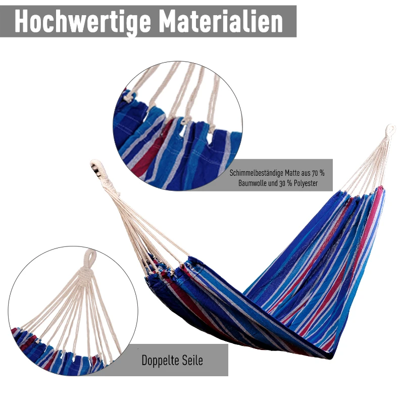 Hangmat hangende ligmat meerdere personen familiehangmat blauw-rood 210 x 150 cm