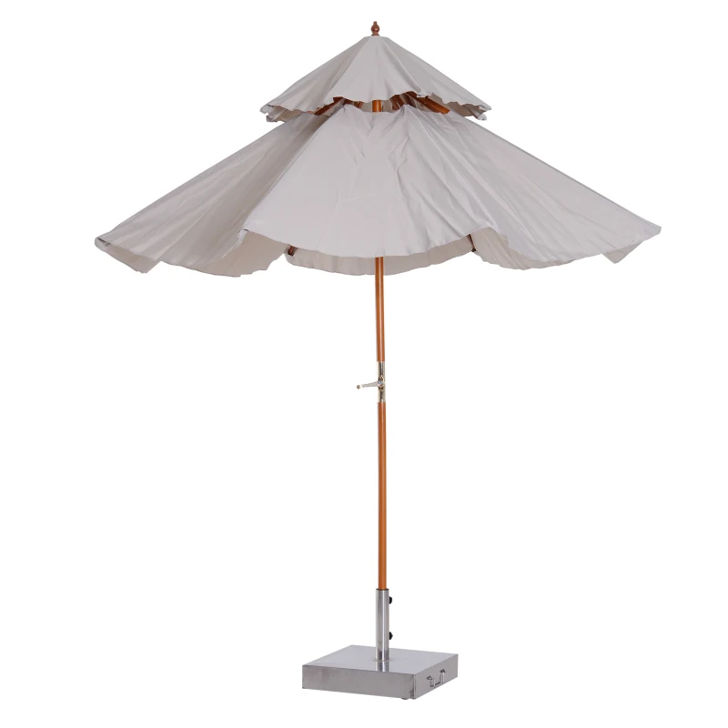 Houten zonnescherm 265 x 264 m marktparasol tuinparasol dubbel dak grijs
