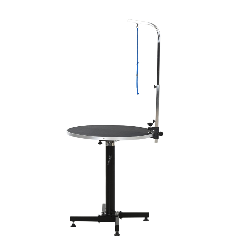 trimtafel, dierentrimtafel, ronde scheertafel, luchtdruklift, inklapbaar, zwart
