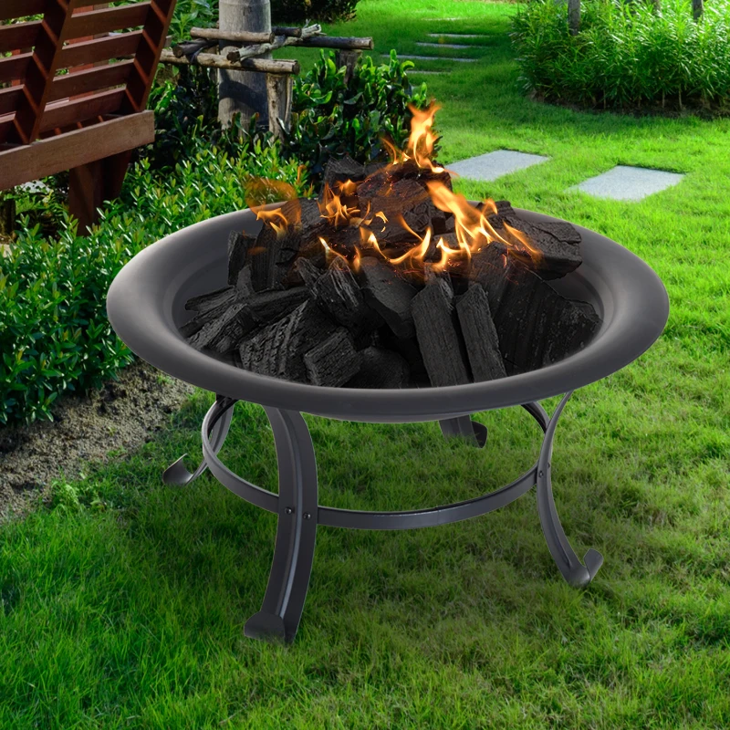 Outsunny Vuurschaal met vonkbescherming vuurkorf openhaard grillrooster 76 cm zwart