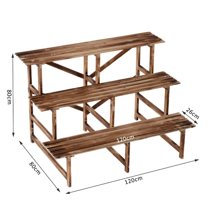 Plantenetagere bloementrap plantenrek bloemenbank standaard 3 trappen vurenhout
