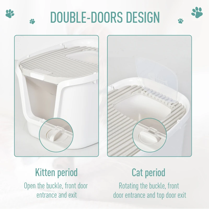 PawHut kattentoilet kattenbak met 2 deuren schep geurverdrijvingsvak PP ABS