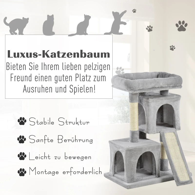 Krabpaal PawHut met sisalpalen, krabpaal voor katten, klimboom voor katten, kattenboom, lichtgrijs, 59 x 39 x 83 cm kattenkrabpaal sisalpalen kattenboom lichtgrijs | Aosom.nl