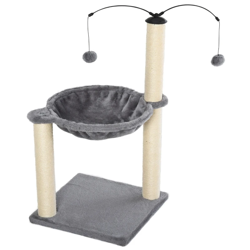 PawHut krabpaal, klimboom voor katten, 43 x 27 x 228 cm, stevig en duurzaam, met speeltjes, grijs