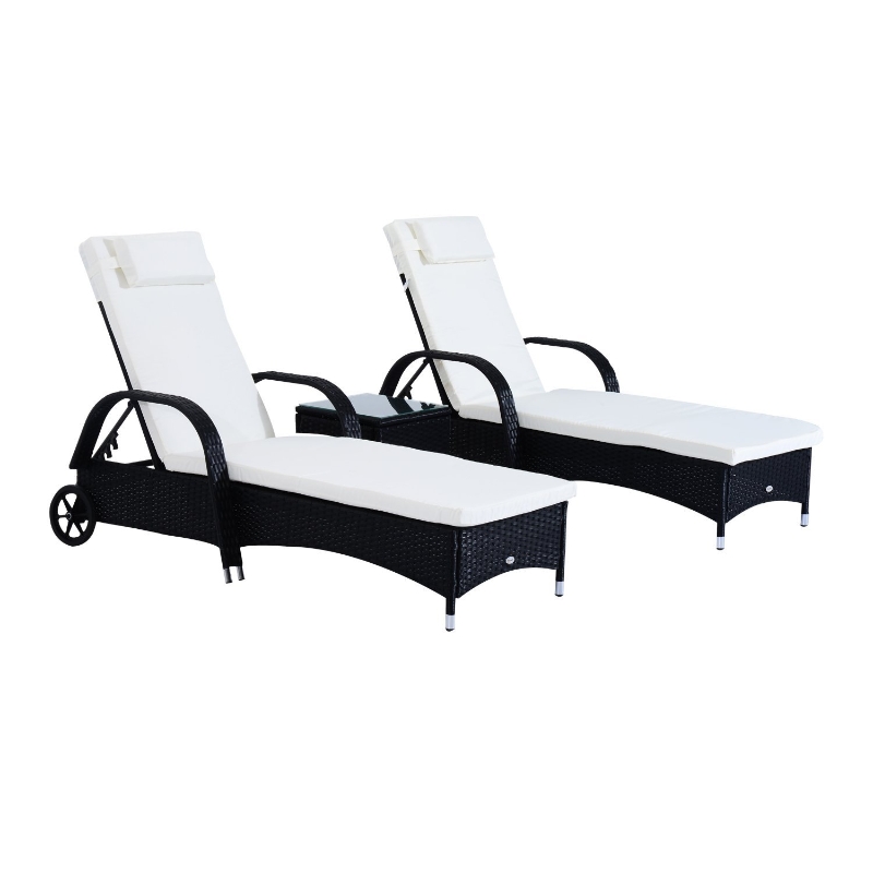 Poly-rotan ligstoelset met tafel ligbank voor buiten tuinmeubelen met kussens