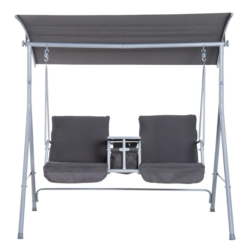 Outsunny Hollywoodschommel 2-zits tuinschommel schommel met zonnekap beige/grijs