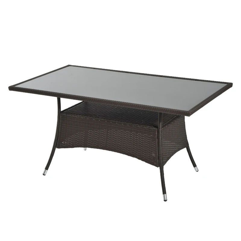 Outsunny Polyrotan tuintafel glazen tafel eettafel tuinmeubelen tafel metaal 150 x 85 x 74 cm