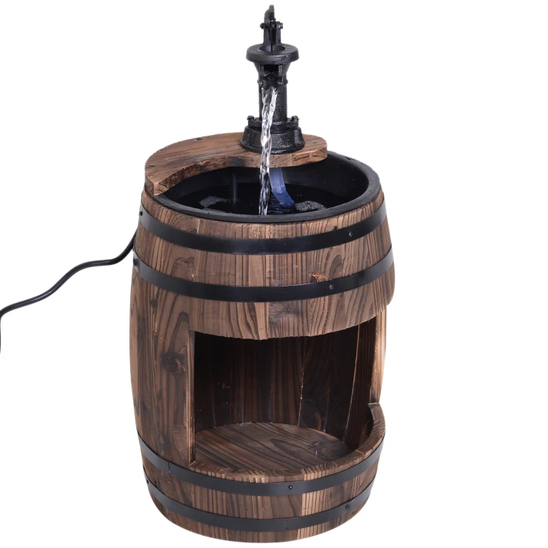 Outsunny® tuinfontein sierfontein fontein vatfontein waterval houten vat met plantenbak vurenhout + metaal donkerbruin ∅32 x 58,5 cm | Aosom.nl