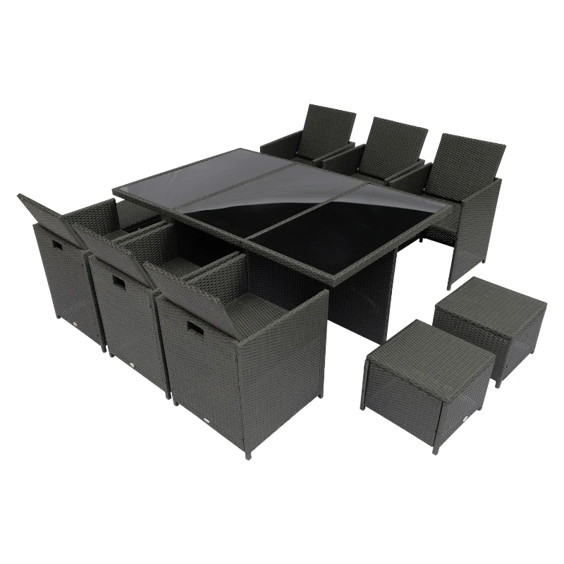 Outsunny Poly-rotan zitgroep 27-delig Zitset met kussens, tuinmeubelen in zwart aluminium