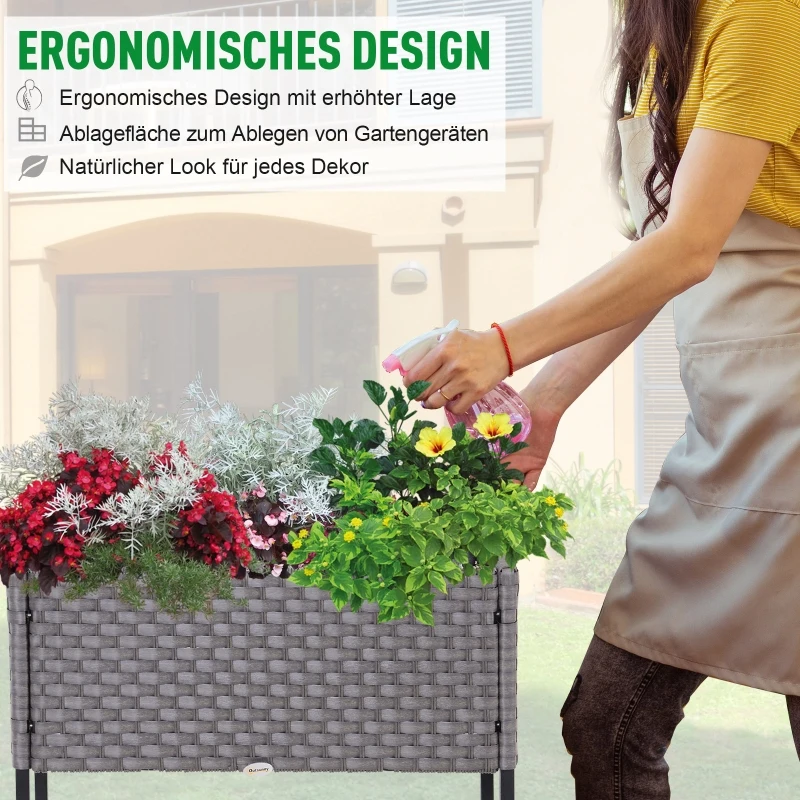 Outsunny® verhoogd bed, bloembak, bloempot met plank, irrigatie, rotan bruin 70 x 30 x 72 cm | Aosom.de