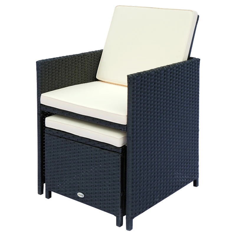 Outsunny Poly-rotan zitgroep 27-delig Zitset met kussens, tuinmeubelen in zwart aluminium